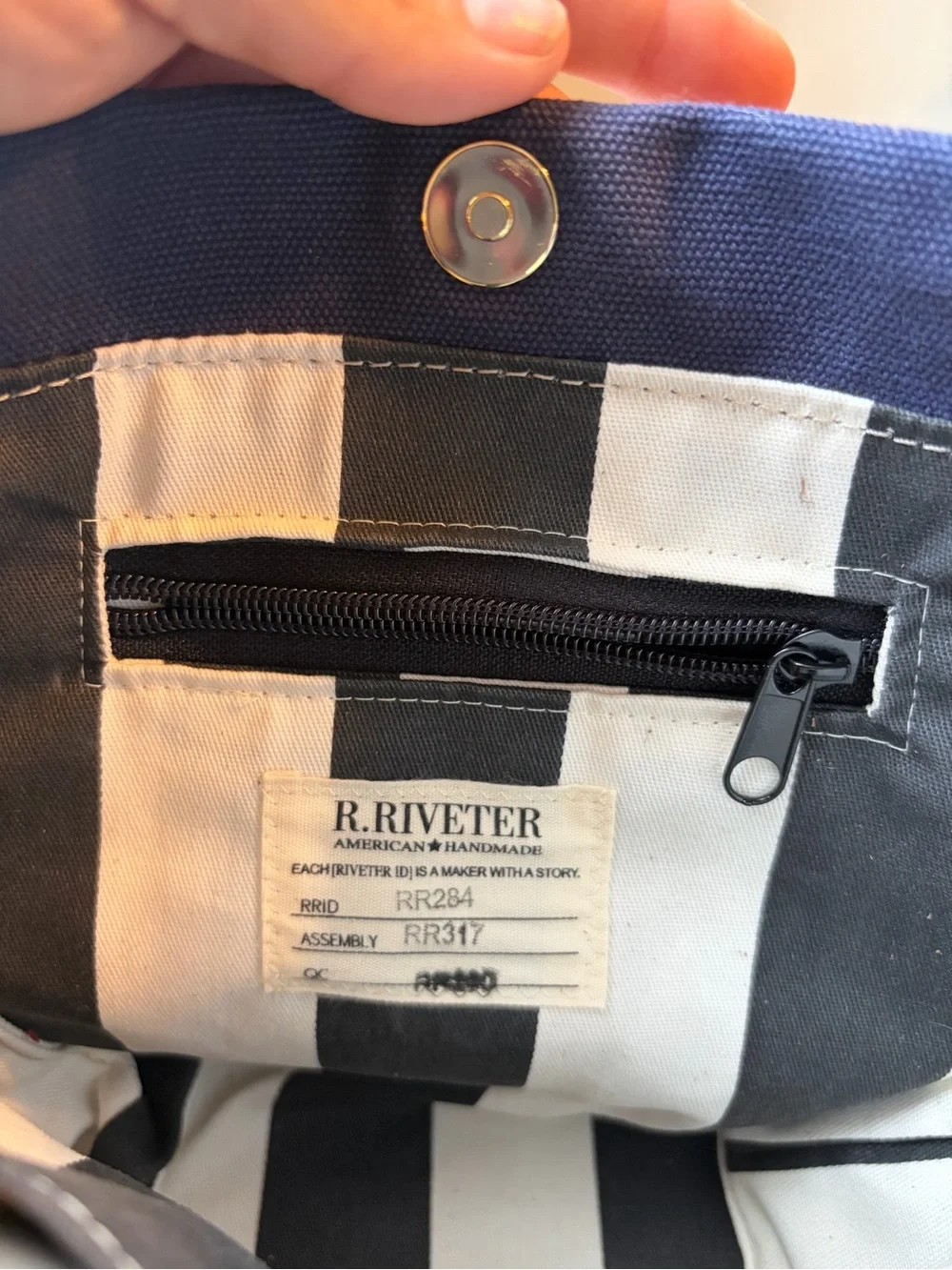R. Riveter Navy Canvas Brown Leather Crossbody Bag NWT American Made